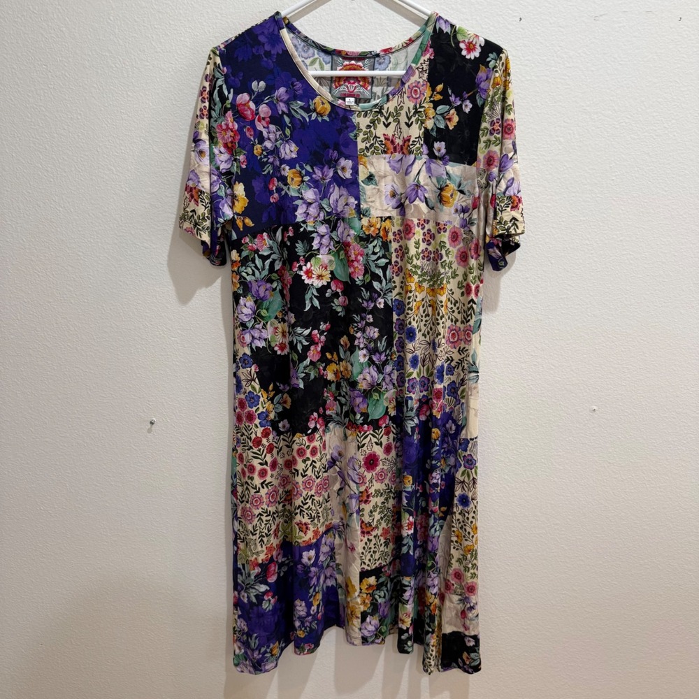 Johnny Was Floral Patchwork Bamboo Viscose Shift Dress T31422-4 Womens Large